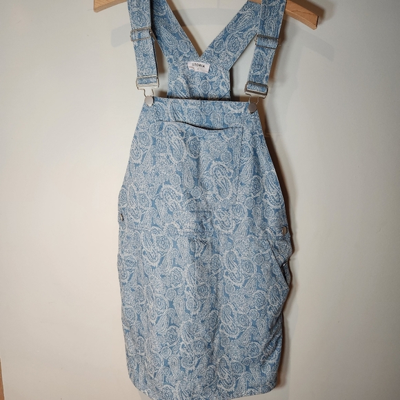 Storia small 100% cotton Blue Denim Overall Dress paisley pattern - Picture 12 of 12